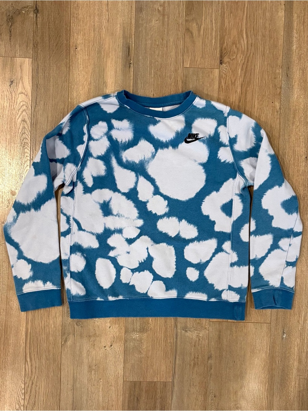 Nike Teal and White Tie-Dye Crewneck Sweater